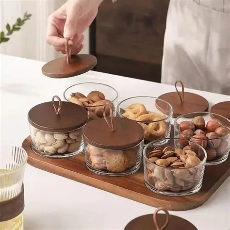 MINIMALISM Bộ 6 hũ hình tròn đựng bánh kẹo mứt hạt snack phòng khách 6758T