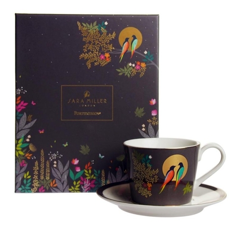 PM Sara Miller Chelsea set chén đĩa lót màu xám đậm mạ vàng 22ct thương hiệu Portmerion Anh Quốc SMCDY78924-XG