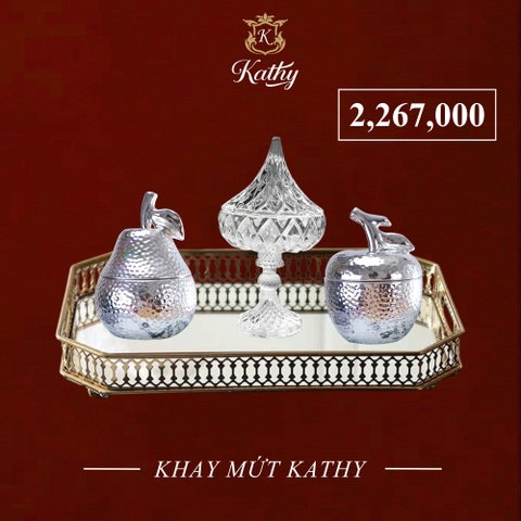 [SET QUÀ TẾT] Khay Mứt Tết luc giác 3 hũ mứt thủy tinh bạch kim sang trọng - Hàng Chính Hãng thiết kế Anh Quốc