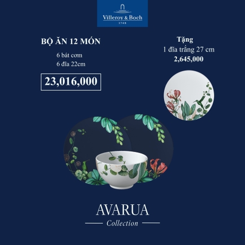 [SET QUÀ TẾT] VB AVARUA Bộ Bàn Ăn 12 món Sứ Cao Cấp Công Nghệ Độc Quyền Thế Giới, Dát Vàng 20 Carat- Nhập Khẩu Đức
