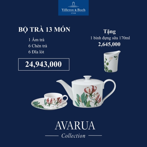 [SET QUÀ TẾT] VB AVARUA bộ trà 13 món Sứ Cao Cấp Công Nghệ Độc Quyền Thế Giới, Dát Vàng 20 Carat- Nhập Khẩu Đức