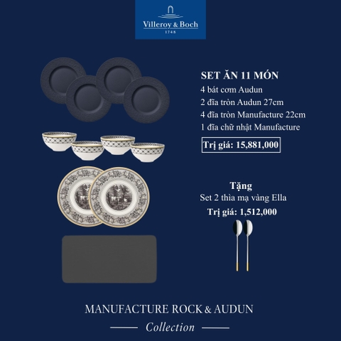 [SET QUÀ TẾT] VB Manufacture Rock x Audun Bộ Bàn Ăn 11 Món Cho 4 Người - Hàng Chính Hãng Nhập Khẩu Tại Đức