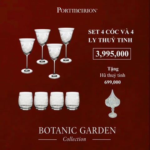 [SET QUÀ TẾT] PM BOTANIC GARDEN Set 4 Cốc & 4 Ly Pha Lê - Chính Hãng Nhập Khẩu Anh Quốc