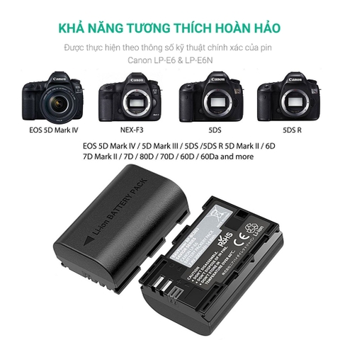 Bộ sạc pin máy ảnh Canon LP-E6, LP-E6N chính hãng Ravpower RP-BC003, 2 pin 2000 mAh
