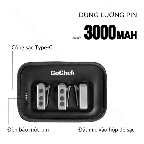Mic thu âm không dây GoChek Ultra Plus D cho máy ảnh và điện thoại - Bộ 2 mic có hộp sạc