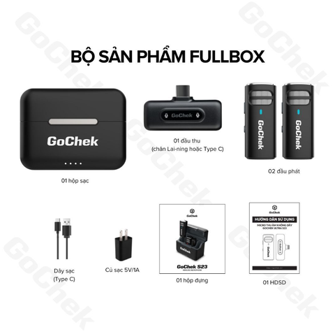 Micro thu âm không dây GoChek S23 - Mic đôi có hộp sạc
