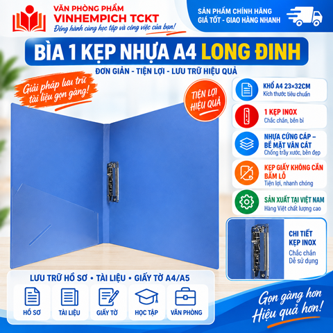 BÌA 1 KẸP A4 NHỰA LONG DINH