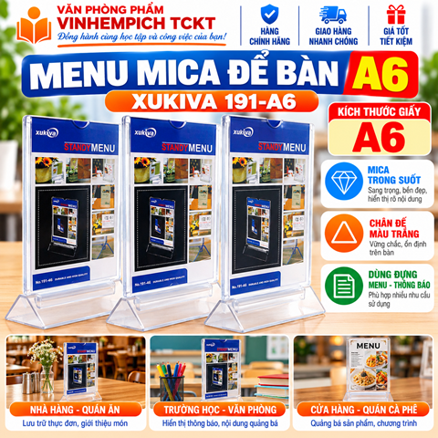 Menu Mica Để Bàn A6 Xukiva 191-A6