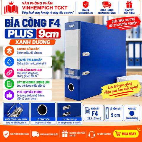 File còng bật 9cm Plus A4, F4