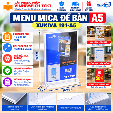Menu Mica Để Bàn A5 Xukiva 191-A5