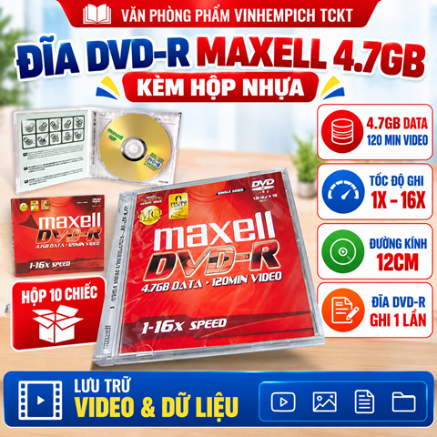 Đĩa DVD Trắng Maxell 4.7GB (Đĩa Kèm Hộp nhựa)