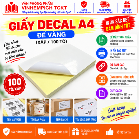 GIẤY DECAL A4 ĐẾ VÀNG