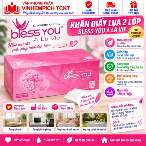 KHĂN GIẤY HỘP BLESS YOU 180 TỜ 2 LỚP