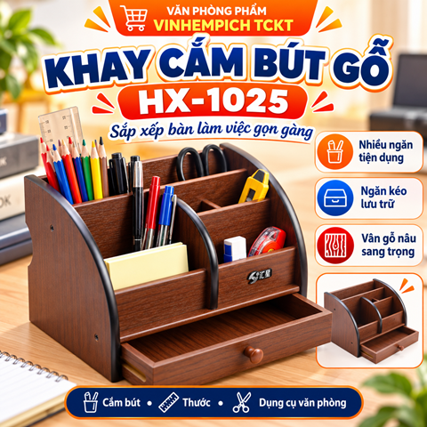 Khay cắm bút gỗ cao cấp HX1025 làm quà tặng