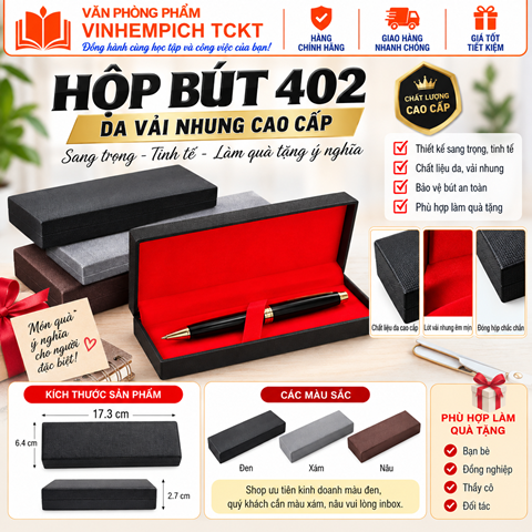 Hộp bút 402 da vải nhung sang trọng cao cấp màu đen