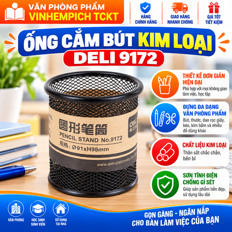 ỐNG CẮM BÚT KIM LOẠI DELI 9172