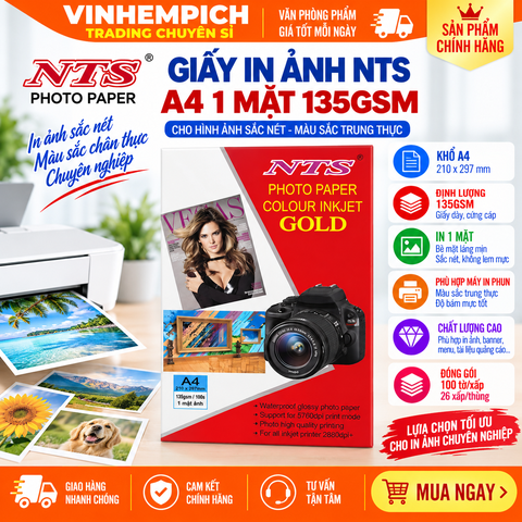 Giấy in ảnh NTS A4 1 mặt 135gsm 100 tờ