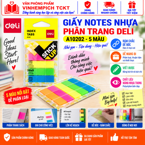 GIẤY NOTE 5 MÀU PHÂN TRANG NHỰA DELI A104