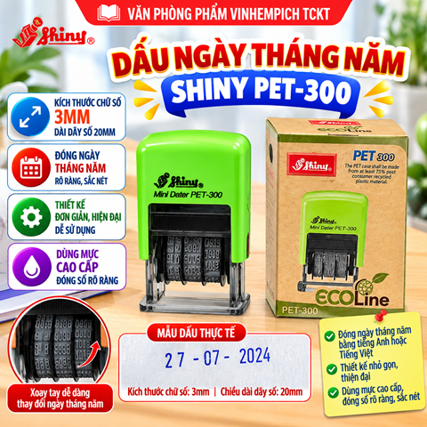 Dấu có mực sẵn dấu shiny PET 300 S 300 đóng ngày sản xuất, hạn sử dụng, chuyển đổi ngày tháng năm 3mm Shiny Mini Dater