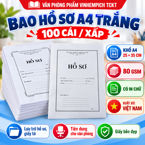 Bao Hồ Sơ A4 Trắng 100 cái/xấp