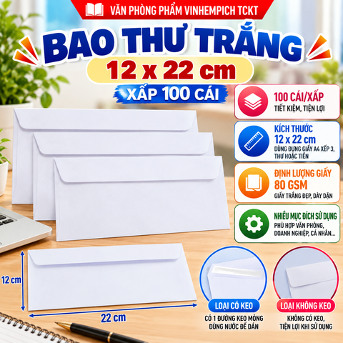 Bao thư 12x22(có keo) 80gsm