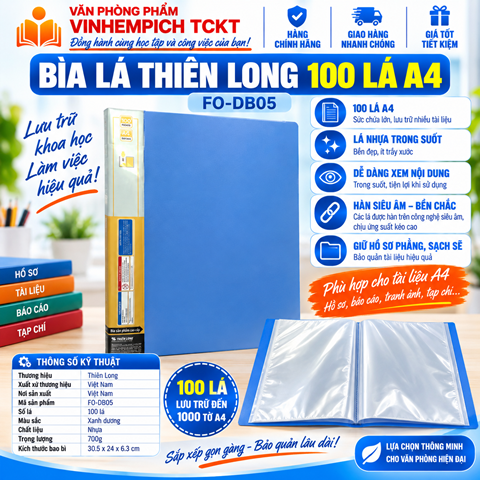 Bìa Lá Thiên Long 100 Lá A4 FO-DB05