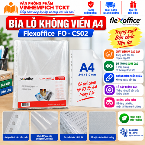 Bìa lỗ không viền A4 Flexoffice FO - CS02