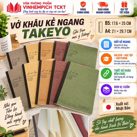 Tập vở kẻ ngang TAKEYO B5 A4 - Vở khâu gáy takeyo