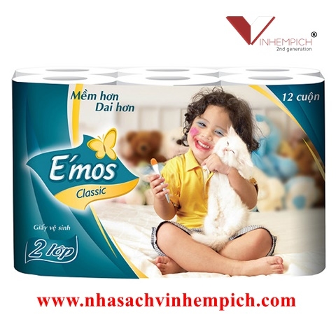 Giấy Vệ Sinh E'Mos Classic Xanh 2 Lớp (Lốc 12 Cuộn)