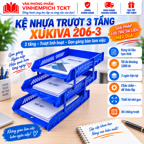 KỆ HỒ SƠ NHỰA 3 TẦNG TRƯỢT 206-3