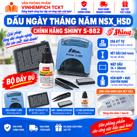 Dấu ngày tháng năm NSX_HSD đóng lên mọi chất liệu CHÍNH HÃNG SHINY