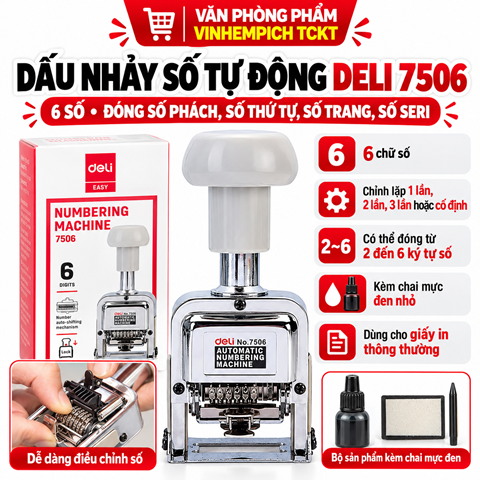 Máy đóng số tự động Deli 7506 - 6 số