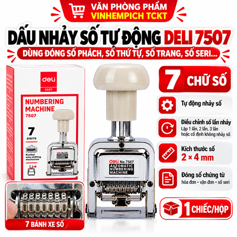 Dấu nhảy 7 số Deli 7507 - Dấu nhảy - Máy đóng số nhảy (Hàng chính hãng)