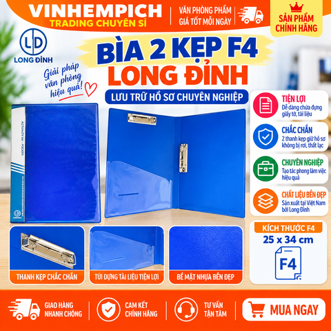 Bìa 2 kẹp F4 nhựa trong Long Dinh