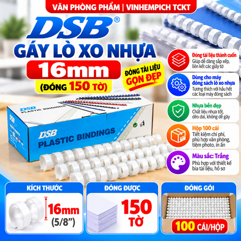 Gáy lò xo nhựa 16mm DSB - 100 cái 1 hộp