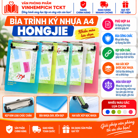 Trình ký nhựa dẻo A4 HONGJIE dùng kẹp tài liệu