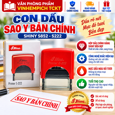 Con dấu Sao Y Bản Chính - Shiny S852 S222 mực đỏ
