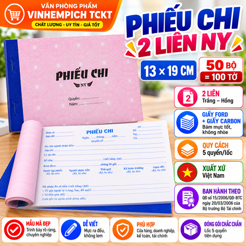 Phiếu chi 2 Liên NY 13X19CM (50 BỘ=100 TỜ)