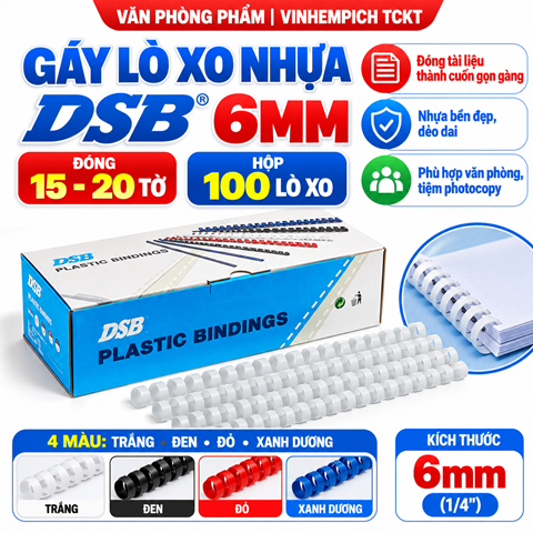 Gáy lò xo nhựa DSB 6mm (15 -20 tờ)