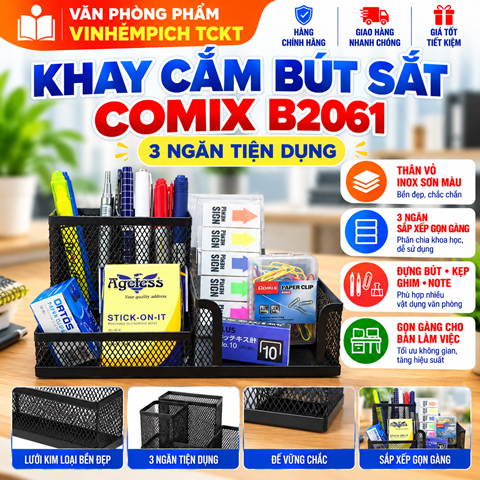 Khay cắm bút sắt Comix B2061