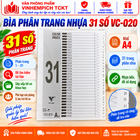 BÌA PHÂN TRANG NHỰA 31 SỐ VC-020