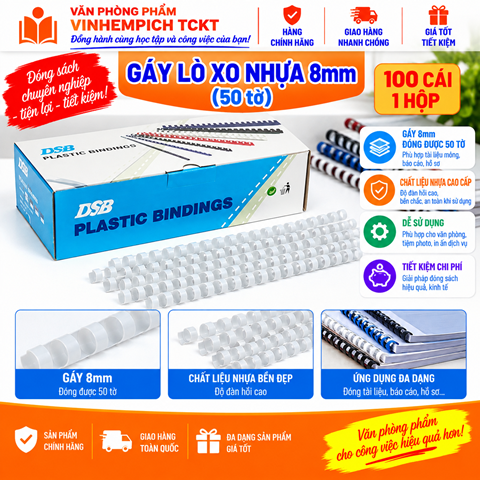 Gáy lò xo nhựa DSB 8mm (50 tờ)