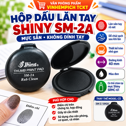 Khay tampon mực lăn tay màu đen Shiny Thumb print pad SM-2A - Hộp mực lăn chỉ tay SM 2 A không dính tay