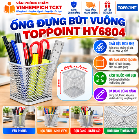 Ống Đựng Bút Vuông Toppoint HY6804