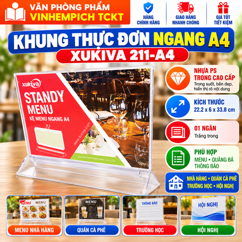 Khung thực đơn ngang A4 Xukiva Mã A4-211