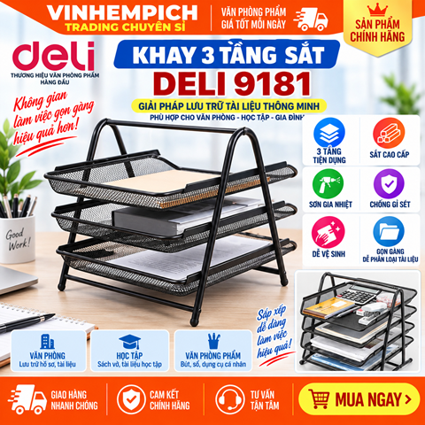 Khay 3 tầng sắt Deli siêu đẹp 9181