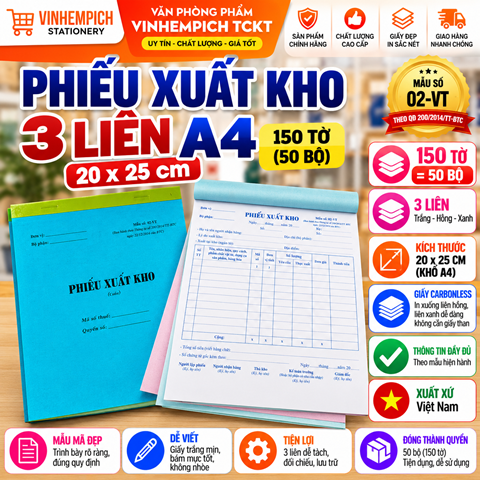 Phiếu xuất kho 3 liên A4 150 tờ