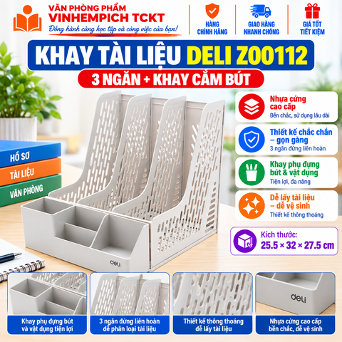Khay tài liệu Deli Z00112 có khay cắm bút