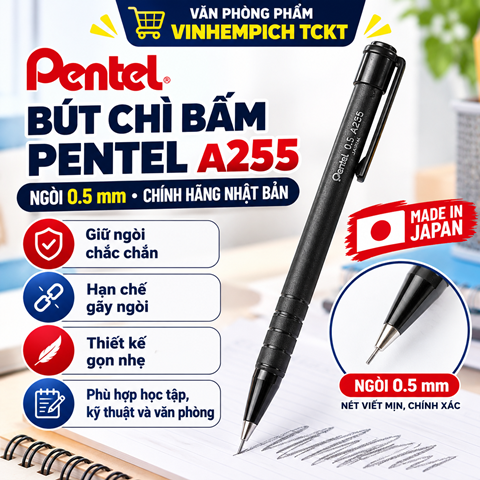 Bút Chì Kim Bấm Pentel 0.5mm A255 chính hãng