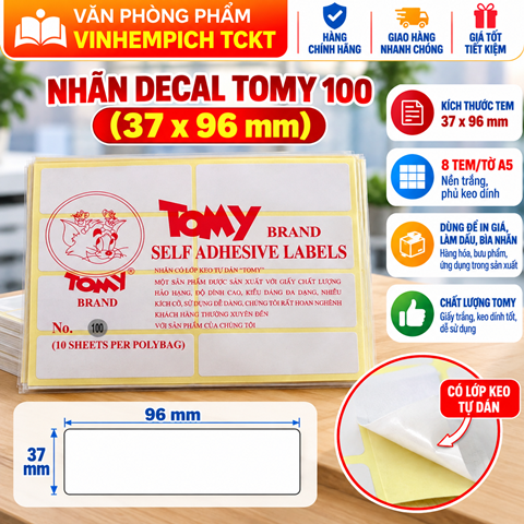 Nhãn decal Tomy 100 (37x96mm)